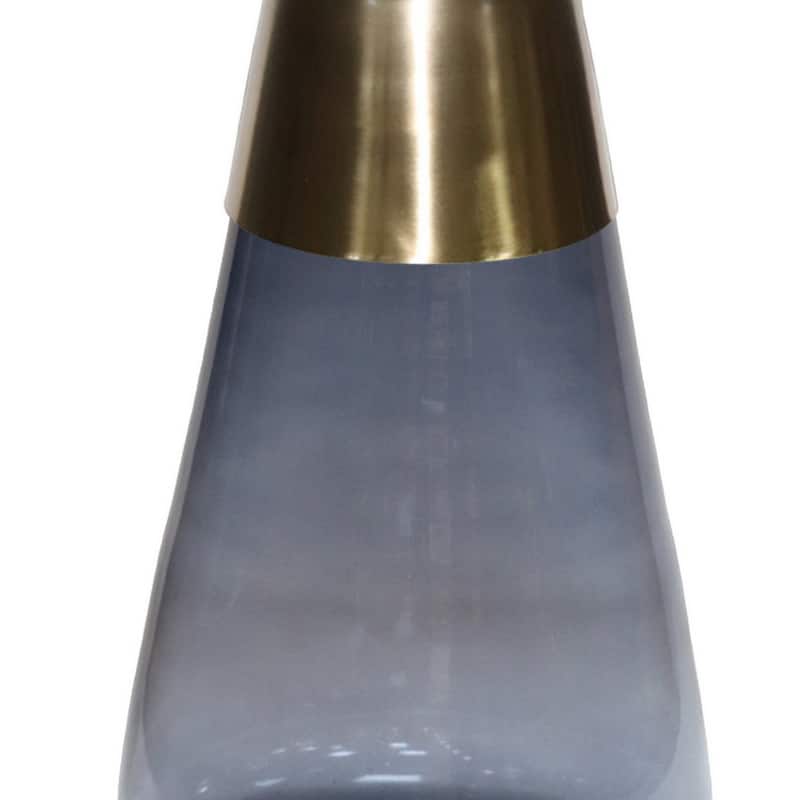 Palio Plant Stand Table, Round Gold Metal Top, Blue Glass Tapered Base