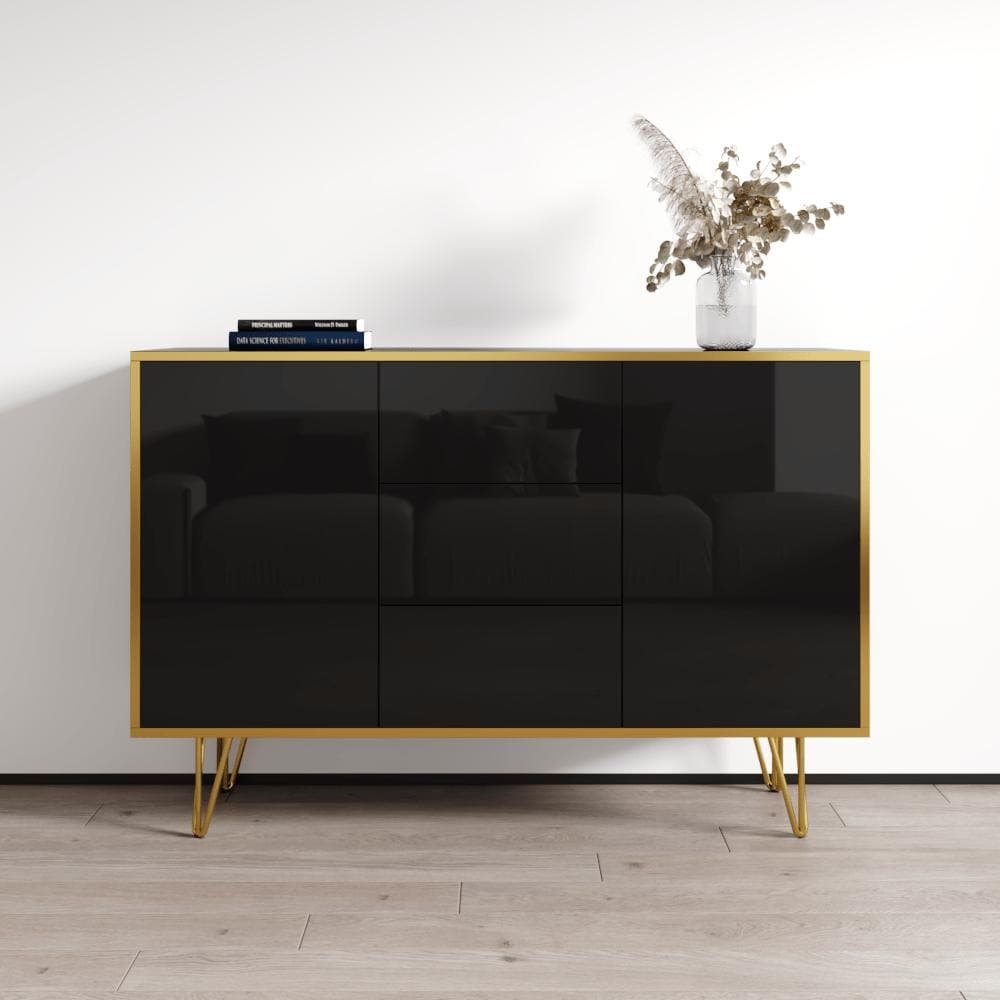 Meble Furniture Peri 55-inch Modern High Gloss Tall Sideboard Buffet Cabinet with Matte Body
