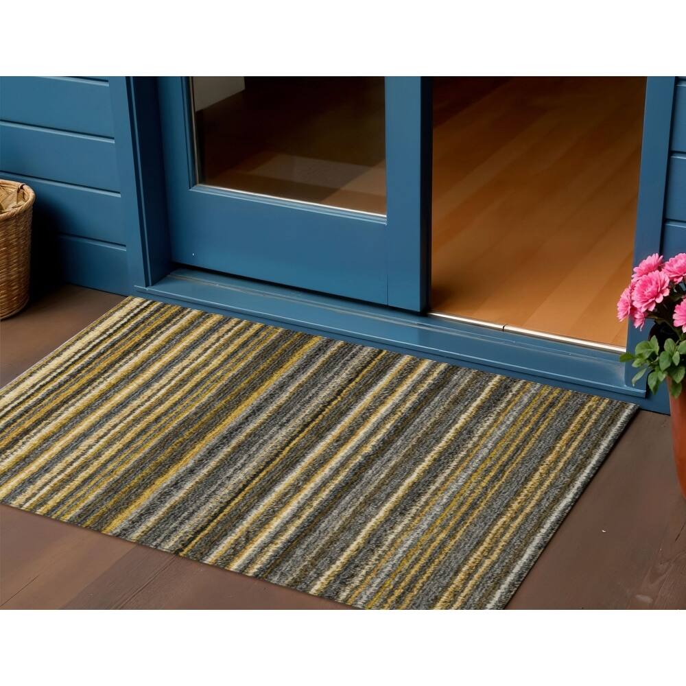 HomeRoots Striped Transitional Rectangle Outdoor Rug