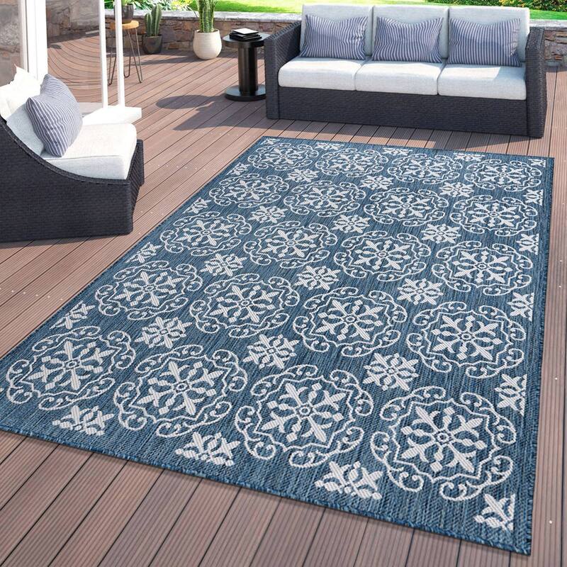 World Rug Gallery Transitional Geometric Textured Flat Weave Indoor/Outdoor Area Rug
