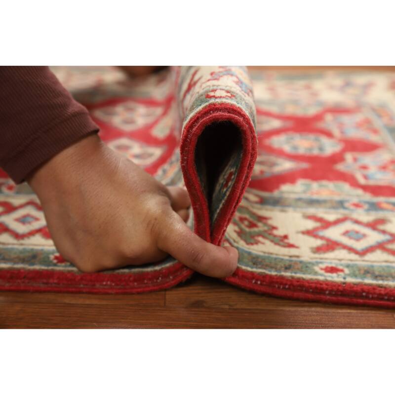 Hand Knotted Oriental 100% Wool Carpet Traditional Geometric Red Kazak Area Rug - 3' 0'' X 2' 0''