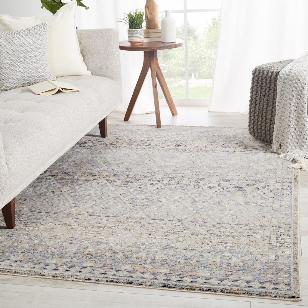 Cheree Tribal Gray/ Dark Blue Area Rug