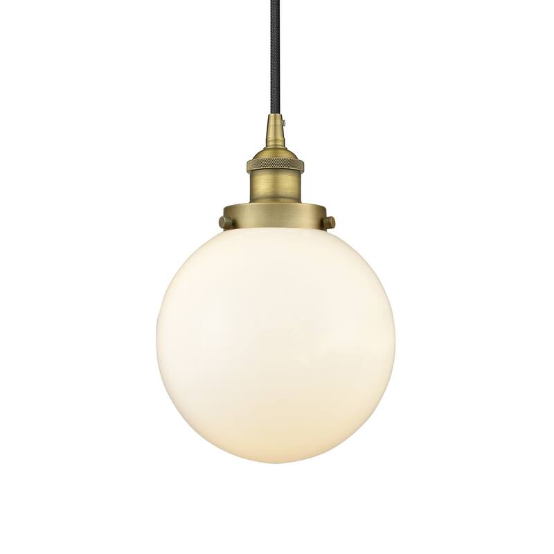 Innovations Lighting 616-1PH-12-8 Beacon Pendant Beacon 8" Wide Mini - Brushed Brass / Matte White