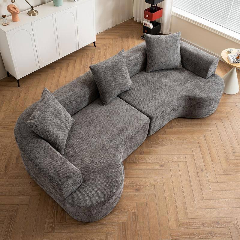Curved Corduroy Sofa, Soft Cushions with 3 Pillows