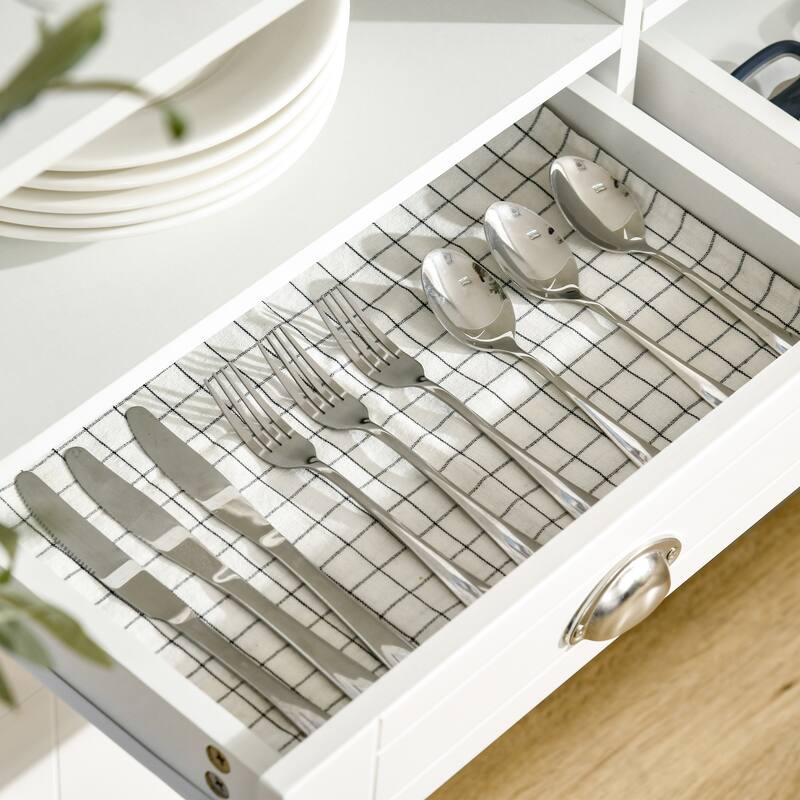 Sideboard Buffet Cabinet, Coffee Bar Cabinet, Kitchen Cabinet with Storage Drawers, Large Tabletop and Crossbar Side Design