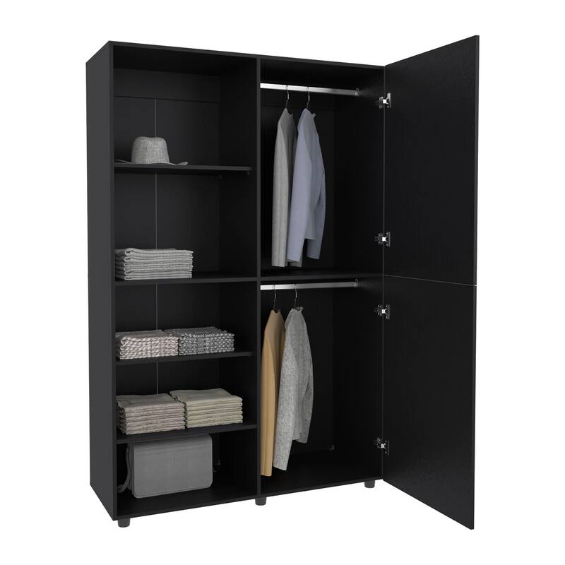 High Two Door Freestanding Armoire With Hanging Rod And Interior Shelves,Compact Bedroom Wardrobe