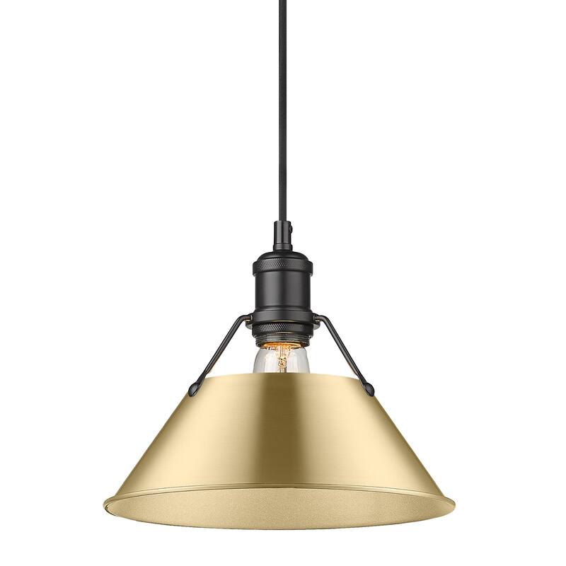 Yep by Golden Lighting Orwell 1-light 10in Pendant in Matte Black and Brushed Champagne Brass shade