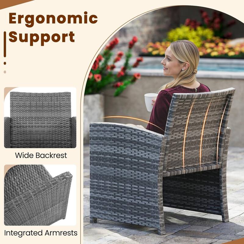 3 PCS Patio Conversation Set PE Rattan Chairs w/ Storage Coffee Table
