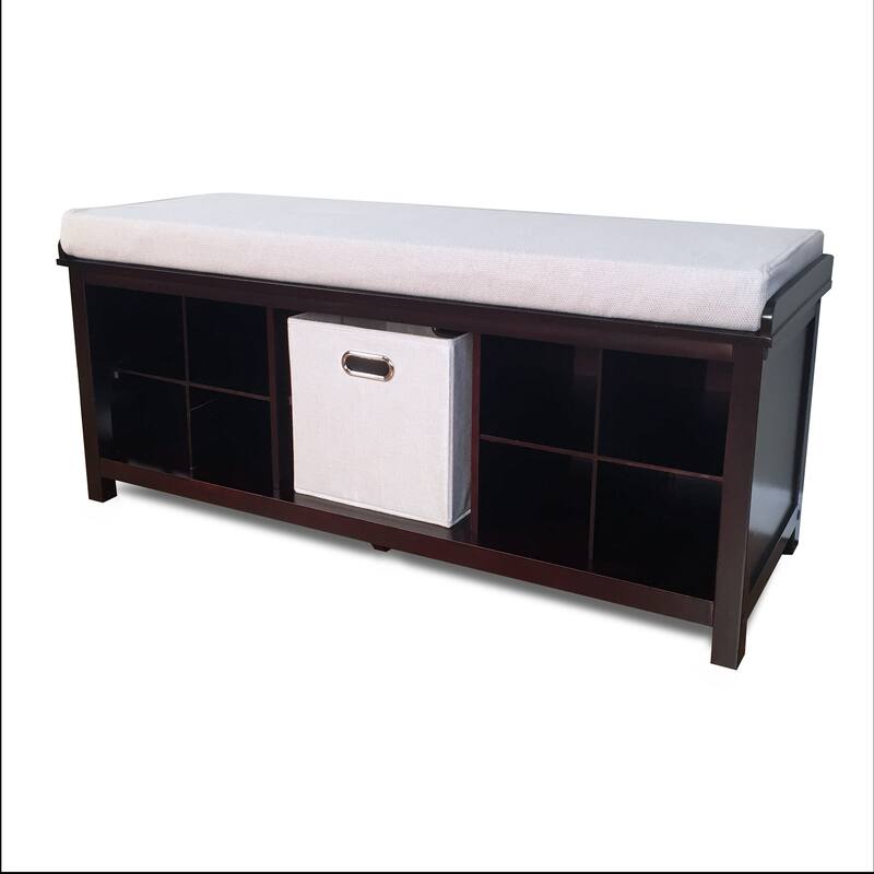 John Louis Home Solid Wood Entryway Bench with 8 Shoe Cubbies Espresso