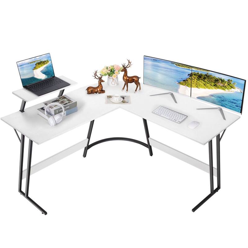 Homall L-Shaped Computer Desk Modern Corner Desk with Small Table - N/A - White