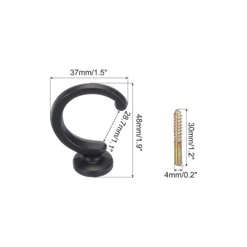 4Pcs Curtain Holdback Wall Mounted Curtain Tiebacks Screw Hooks - Dark Grey