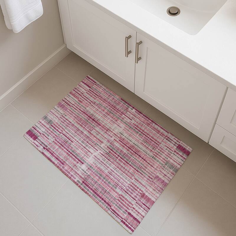 Premium Washable Super Soft Stripe Stack Mayfield Rug - Blush - 1'8" x 2'6"