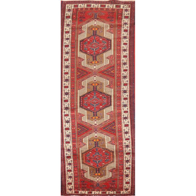 Tribal Ardebil Persian Vintage Runner Rug Hand-Knotted Wool Carpet - 3'4"x 11'1"