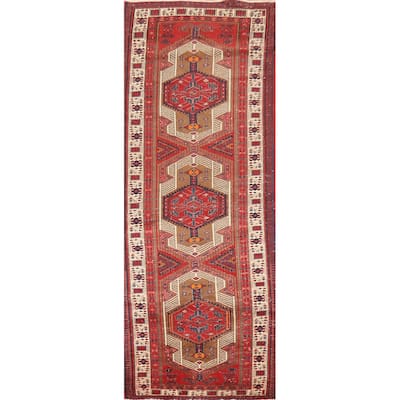 Tribal Ardebil Persian Vintage Runner Rug Hand-Knotted Wool Carpet - 3'4"x 11'1"