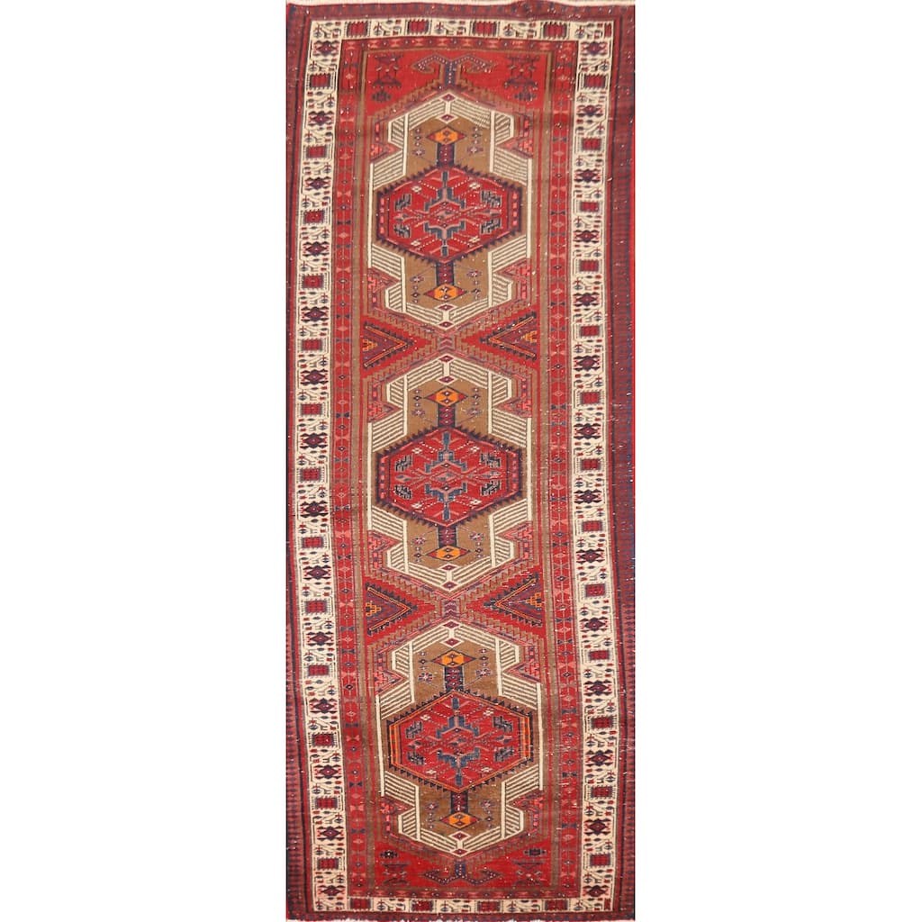Tribal Ardebil Persian Vintage Runner Rug Hand-Knotted Wool Carpet - 3'4"x 11'1"
