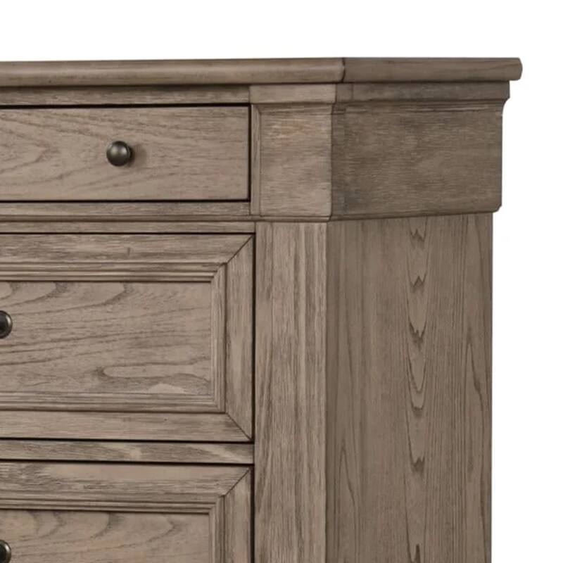 Roi Tall Dresser Chest, 5 Drawers Metal Handles, Weathered Gray