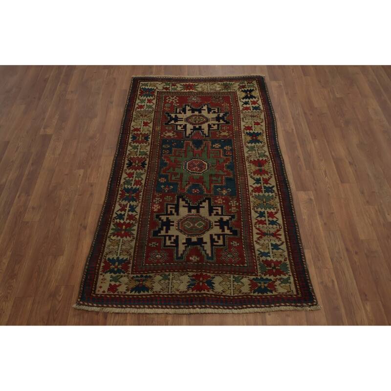 Hand Knotted Oriental 100% Wool Carpet Traditional Tribal Red Kazak Area Rug - 5' 6'' X 3' 3''