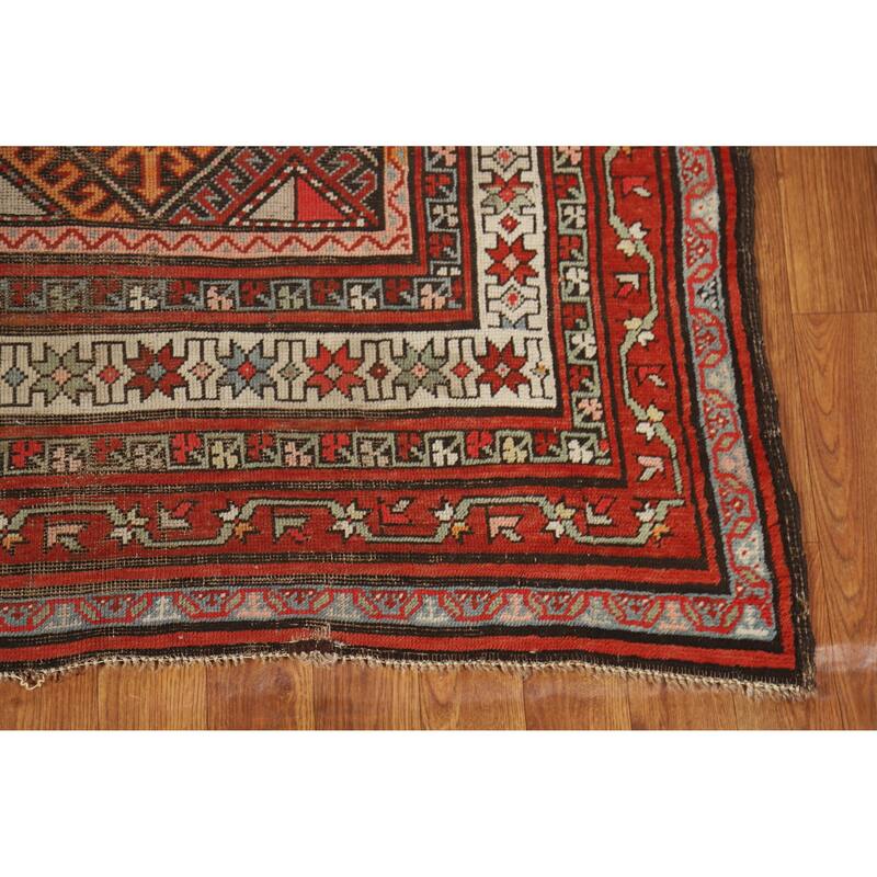 Hand Knotted Oriental 100% Wool Carpet Traditional Geometric Oranges & Rust Kazak Runner Rug - 8' 6'' X 3' 8''