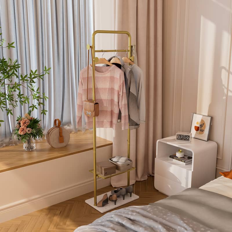 Corner Gold Metal Clothing Racks Freestanding for Hallway Entryway - 19.6" x 11.8" x 68.8"