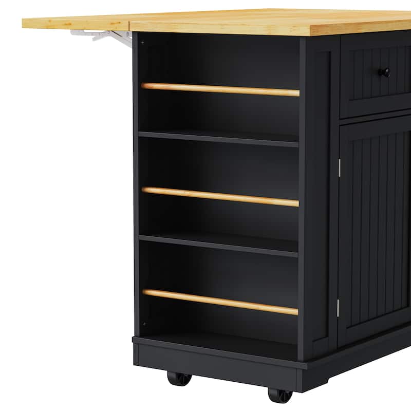 Kitchen Island Cart with Drop Leaf Rolling Kitchen Storage Cart on 5 Wheels with Drawers, Mobile Island Table for Kitchen