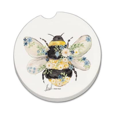 Beautiful Bee 2 Pack Absorbent Stone Coaster for Vehicle Cup Holder 2.6” Diameter Manufactured in The USA