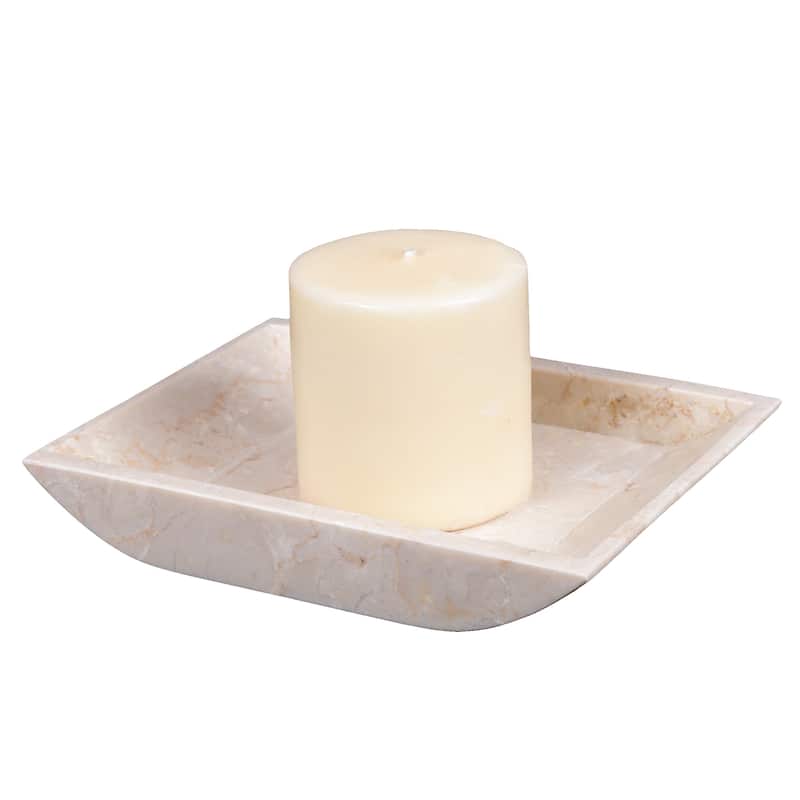 Creative Home Champagne Marble 7-7/8" x 6" Boat Shaped Candle Holder Plate with Glossy Finish