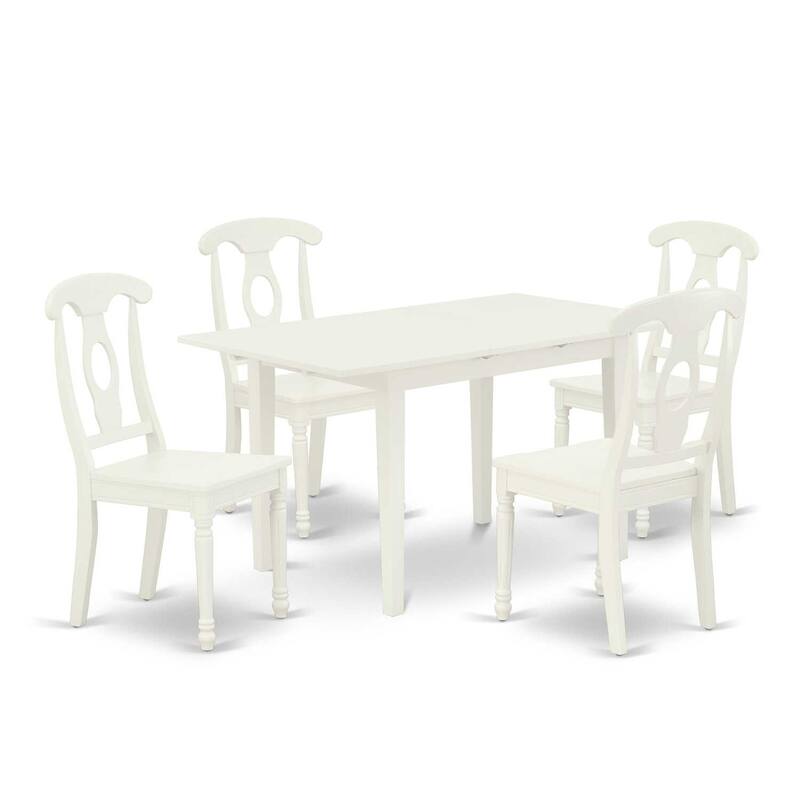 5-Piece Linen White Finish Solid Wood Top - Rectangular Dining Room Set - Seats 4