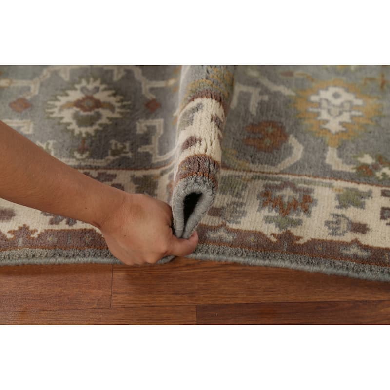 Gray Geometric Oushak Indian Accent Rug Handmade Wool Carpet - 3'1"x 5'2"