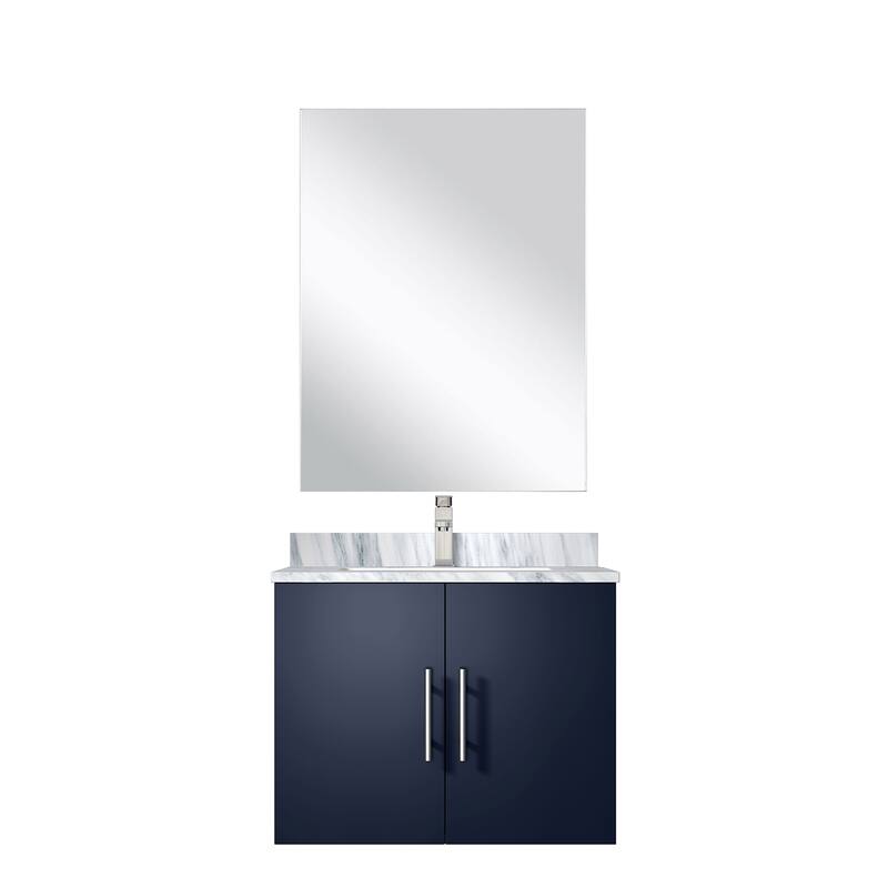 Bathroom Vanity Set with Marble Top, Single Hole Faucet, Mirror Included, Stainless Steel - Faucet,Navy Blue,Carrara Marble Countertop - Navy Blue