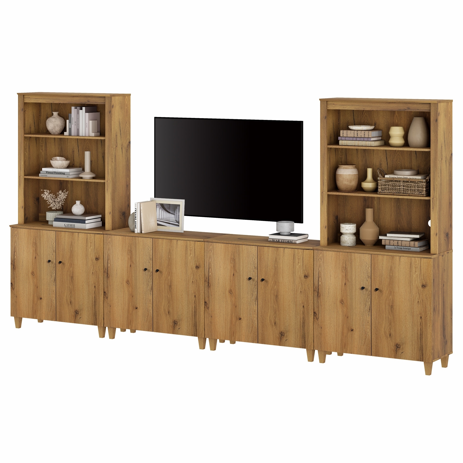WAMPAT Modern Entertainment Center with Bookshelves for 75" TVs