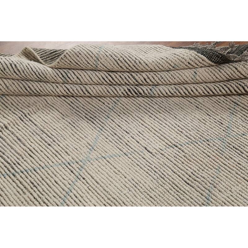 All-Over Trellis Moroccan Modern Area Rug Hand-Knotted Wool Carpet - 6'11"x 10'10"