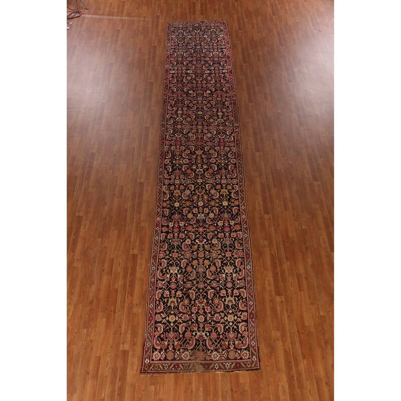 Vegetable Dye Karabagh Persian Antique Runner Rug Handmade Wool Carpet - 3'8" x 19'8"