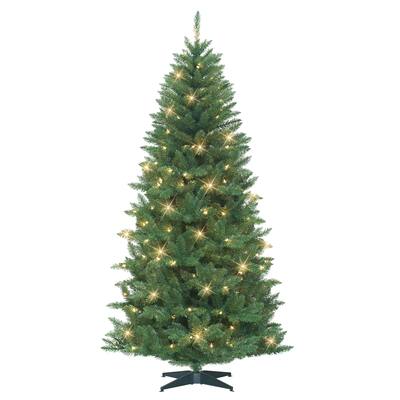 Puleo International 7 ft Pre-Lit Carson Artificial Pine Tree 680 Tips 200 Clear Lights