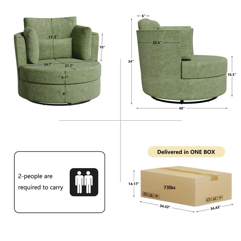 Swivel 34.7" Wide Comfortable Chenille Accent Chair (Set of 4)
