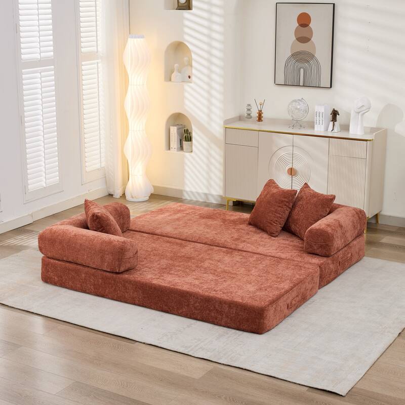 Roomfitters Folding Sofa Bed with 3 Pillows, Convertible Floor Lounger Sleeper Couch for Living Room and Guest Room