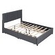 preview thumbnail 4 of 16, Queen Size Upholstered Platform Bed with Classic Headboard and 4 Drawers, Linen Fabric