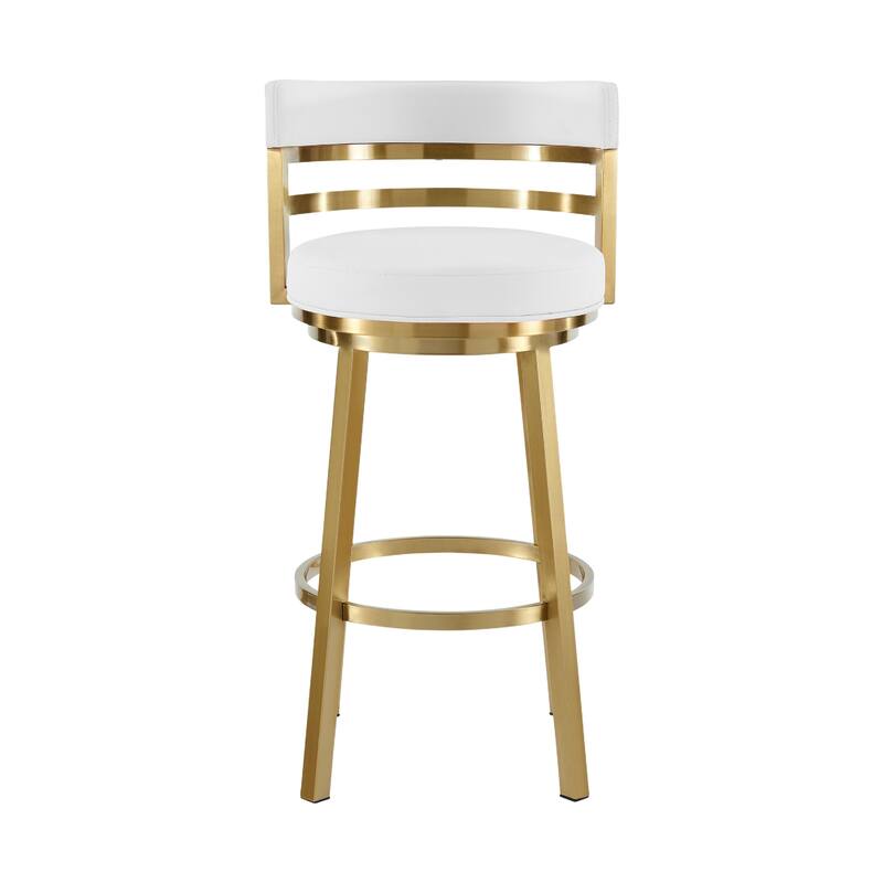 Maxi Swivel Barstool Chair, Gold Stainless Steel, White Faux Leather