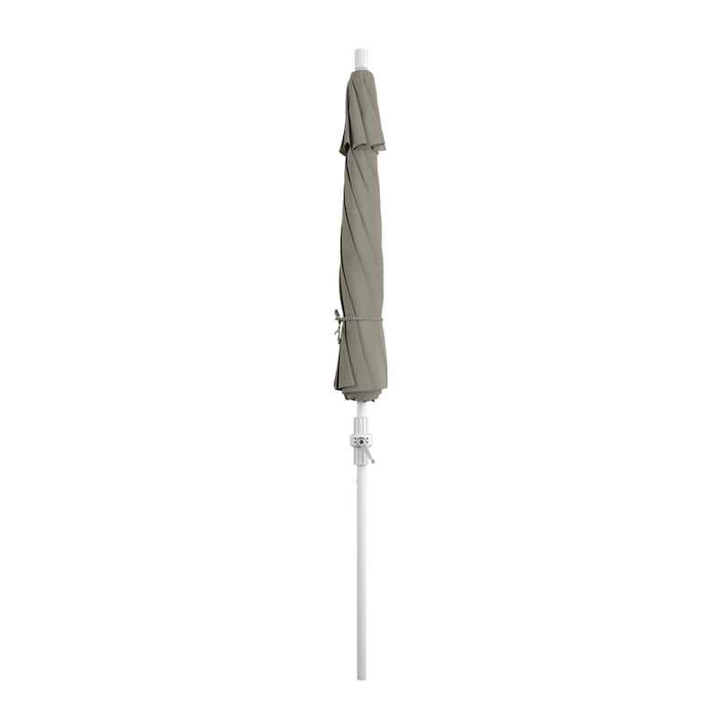 California Umbrella 9' Rd Patio Umbrella White Aluminum Frame Fiberglass Ribs Crank Lift Collar Tilt, Olefin Royal Blue Fabric