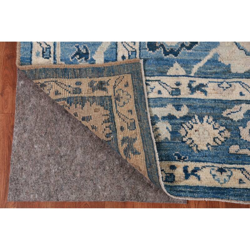 Hand Knotted Oriental 100% Wool Carpet Transitional All-Over Navy Blue & Blues Oushak Area Rug - 9' 4'' X 6' 4''