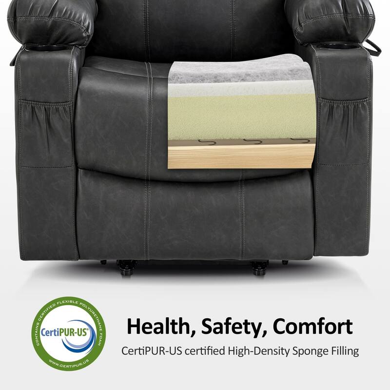 MCombo Electric Power Lift Recliner Chair Sofa with Massage and Heat, 3 Positions, USB Ports, Faux Leather 7040