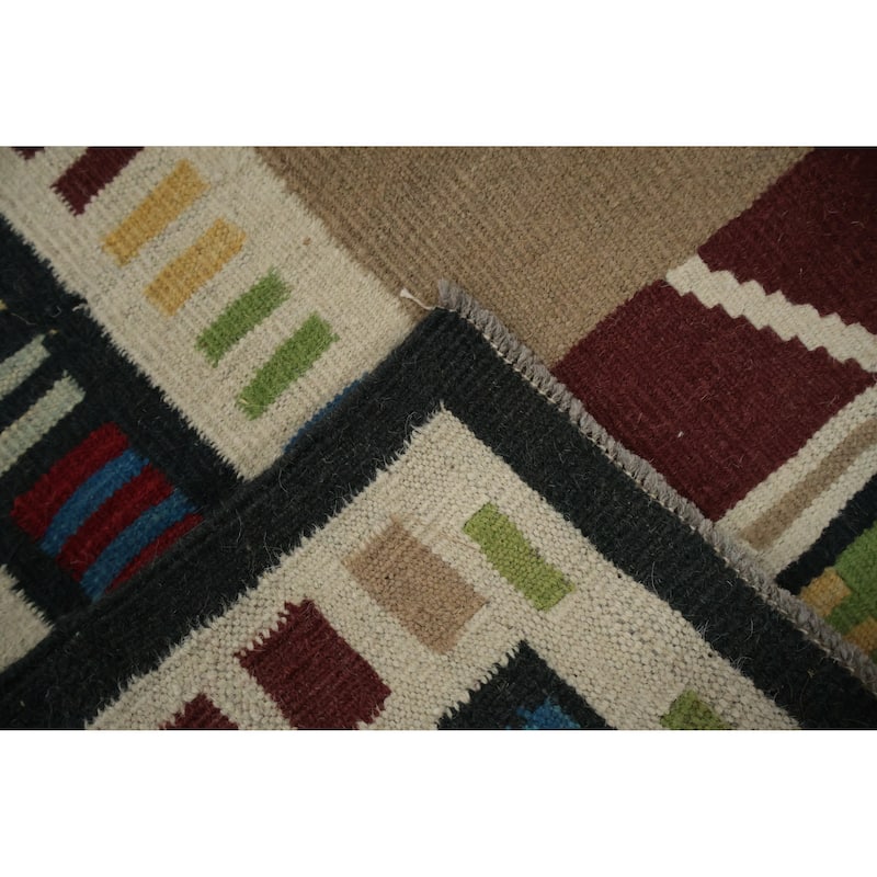 Hand Woven Oriental 100% Wool Carpet Southwestern Geometric Multi-Colored Kilim Area Rug - 10' 3'' X 6' 11''