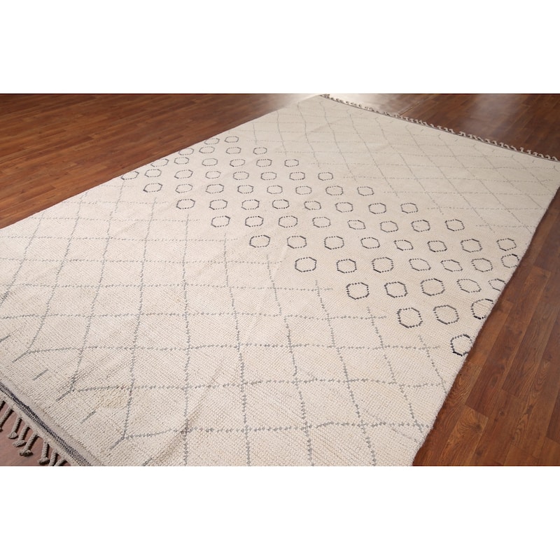 All-Over Trellis Moroccan Modern Area Rug Handmade Wool Carpet - 7'0"x 10'10"