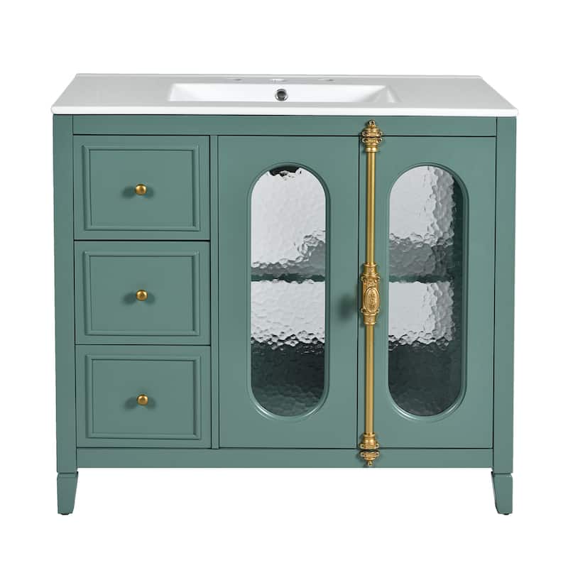 Roomfitters 36 Inch Bathroom Vanity with Sink, Solid Wood Frame Storage Cabinet with 2 Doors and 3 Drawers