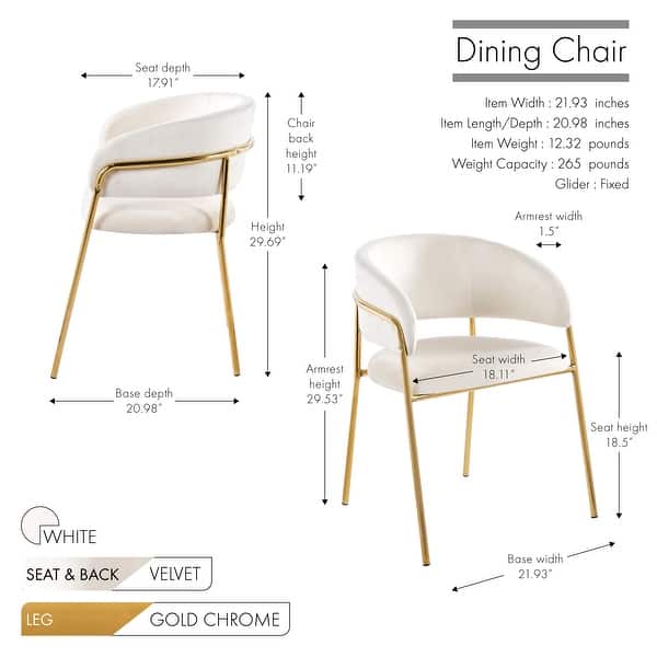 dimension image slide 3 of 4, Porthos Home Cardi Dining Chairs Set of 2, Velvet Upholstery, Gold Legs