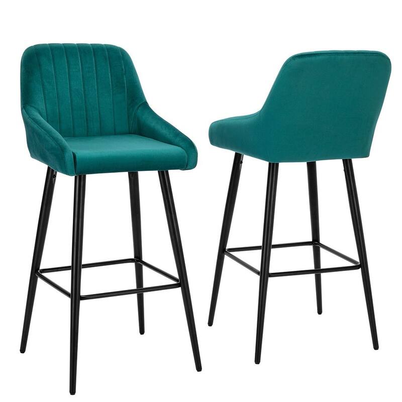 Modern Velvet Upholstered Bar Stools with backs, Set of 2