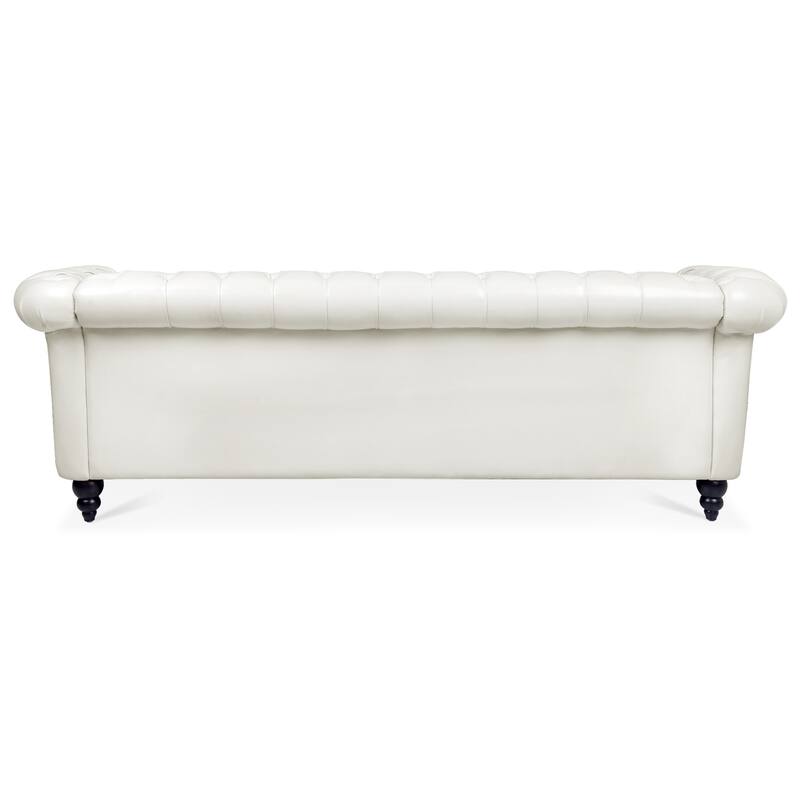 84.65" PU Chesterfield Sofa with Pocket Springs, Birch Legs, Comfortable 3-Seater