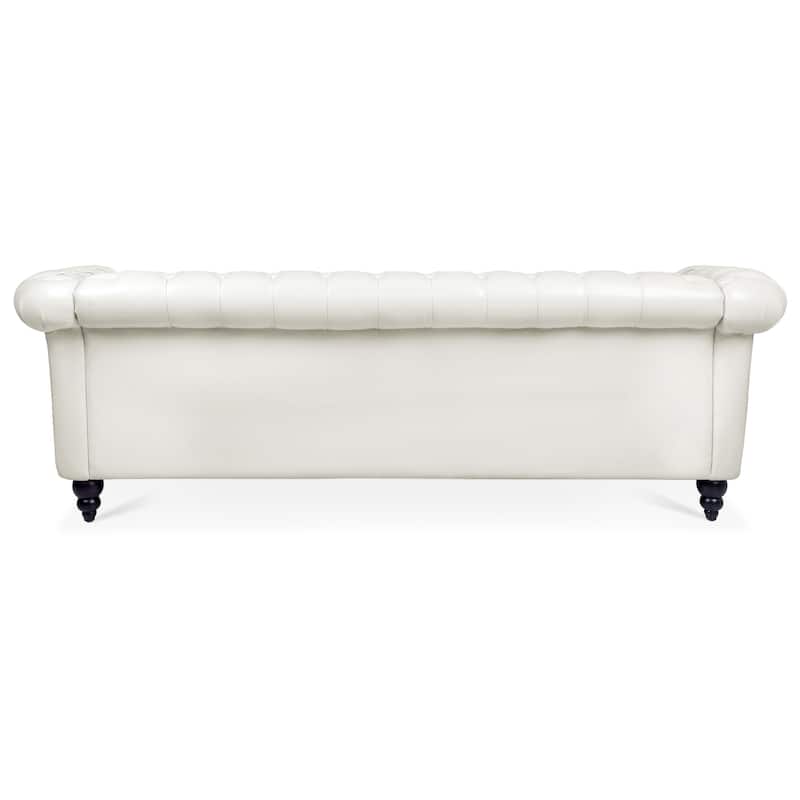 84.65" PU Leather Chesterfield Sofa with Rolled Arms (3-Seater)