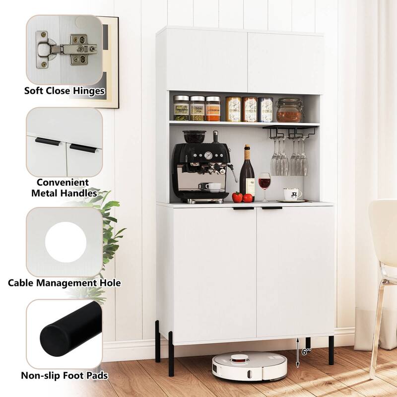Costway 64.5” Kitchen Pantry Cabinet with Charging Station Wine Glass - See Details