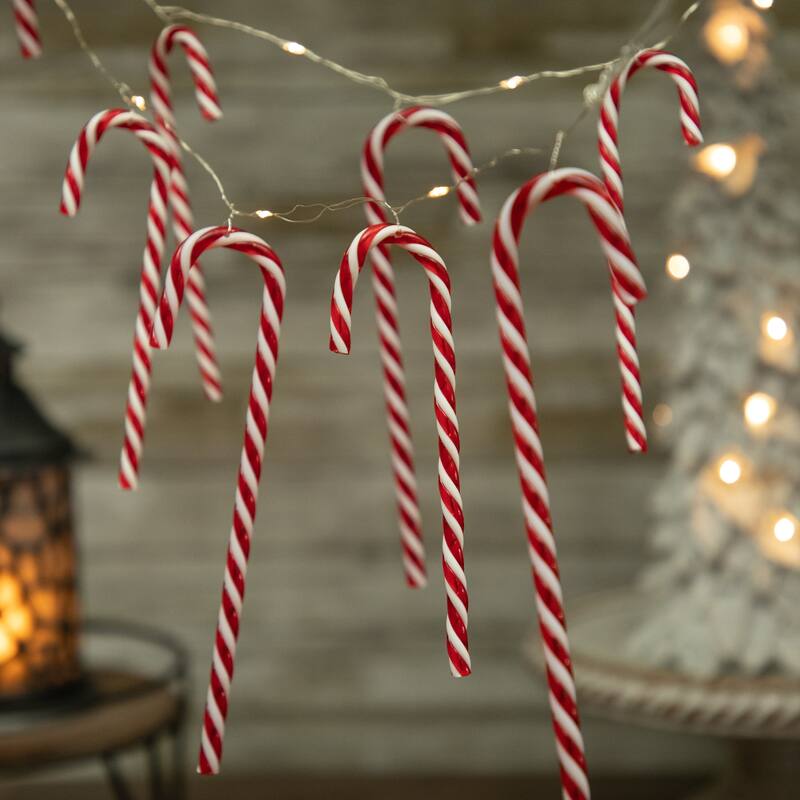 10-Count LED Candy Cane Micro Fairy Christmas Light Set 3ft Clear Wire - 3'