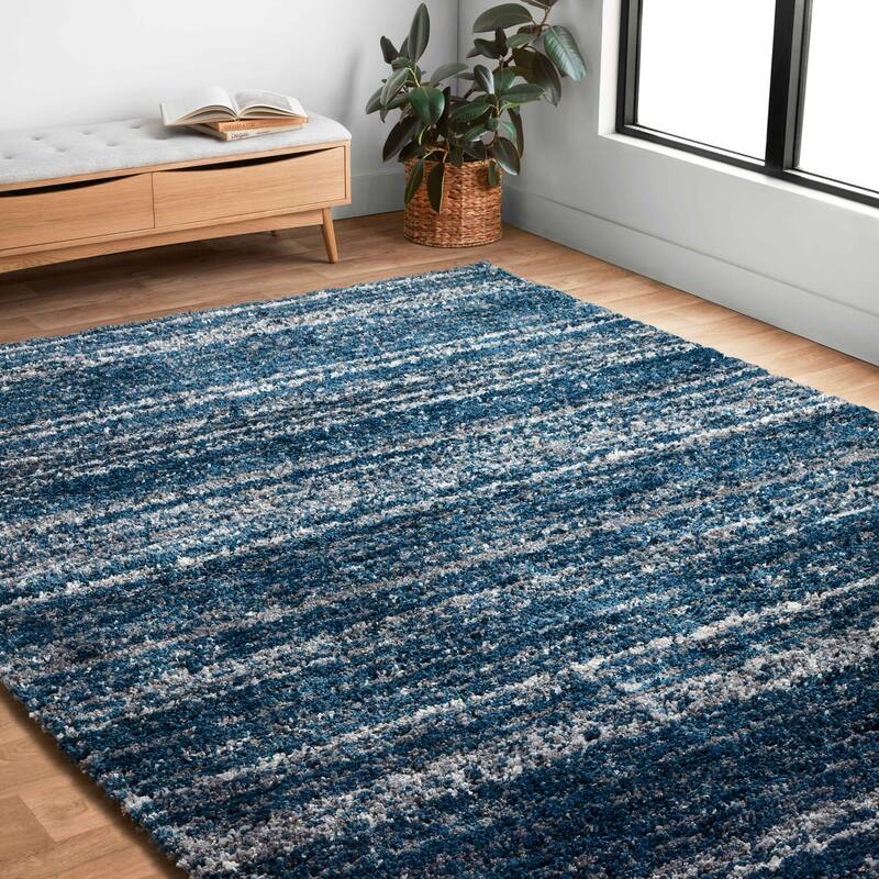 Alexander Home Moroccan Abstract Ombre Shag Area Rug - 8'1 x 12' - Navy/Pewter - Rectangle
